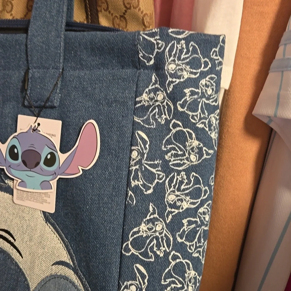NWT Stitch large denim Tote zip top - Picture 2 of 5